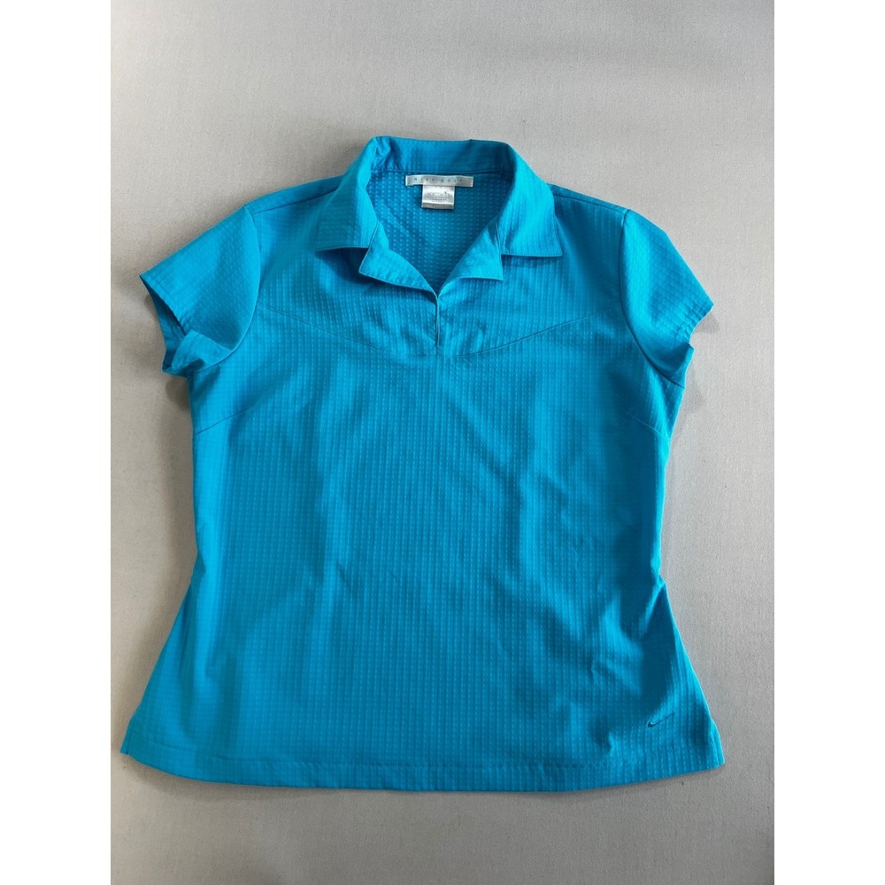 Nike Golf Sphere Dry Polo Shirt Womens Medium Blue Textured Short Sleeve V-Neck